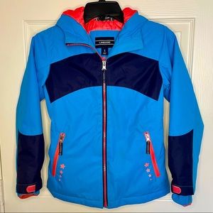 LANDS END : Girls Stormer Hooded Jacket Blue/Coral